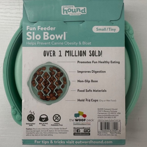Outward Hound Fun Feeder Slo Bowl - Mint, Small/Tiny Veterinarian Recommended - Picture 2 of 2